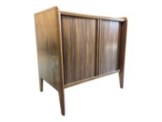 MID 20TH CENTURY TWO DOOR TAMBOUR FRONT STORAGE UNIT TEAK