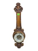 LATE 19TH CENTURY ANEROID OAK BANJO WALL BAROMETER