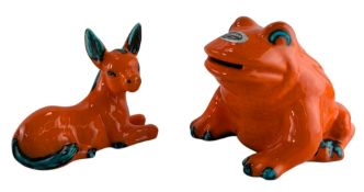 ORANGE AND TURQUOISE TRENTHAM FROG MONEY BOX AND DECORATIVE DONKEY