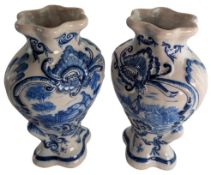 PAIR OF LATE 18TH/EARLY 19TH CENTURY DELFT BLUE & WHITE EQUESTRIAN VASES