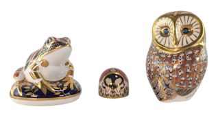 ROYAL CROWN DERBY - THREE PAPERWEIGHTS, INC. AN OWL, FROG & LADYBIRD