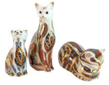 ROYAL CROWN DERBY - THREE CAT PAPERWEIGHT FIGURES