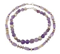 TWO SILVER & AMETHYST NECKLACES