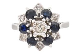 HALLMARKED WHITE GOLD SAPPHIRE & DIAMOND RING