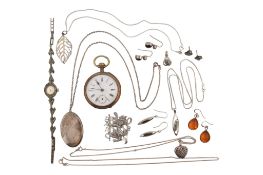 COLLECTION OF SILVER JEWELLERY & AN 800 SILVER POCKET WATCH