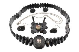 COLLECTION OF ANTIQUE JET MICROMOSAIC & PIETRA DURA JEWELLERY