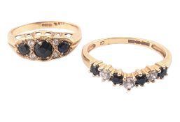 TWO HALLMARKED 9CT GOLD SAPPHIRE & CZ RINGS