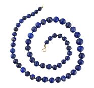 VINTAGE LAPIS LAZULI BEAD NECKLACE WITH GOLD CLASP