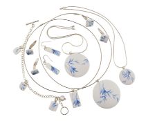 KAREN WELSH - SELECTION OF SILVER & BONE CHINA JEWELLERY 'BLUE BAMBOO'