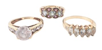 THREE HALLMARKED GEM SET RINGS