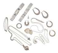 COLLECTION OF SILVER WHITE METAL JEWELLERY & ROTARY ELITE WRISTWATCH
