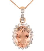 GOLD MORGANITE & DIAMOND CLUSTER PENDANT NECKLACE