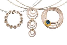 COLLECTION OF THREE SILVER & WHITE METAL PENDANT NECKLACES