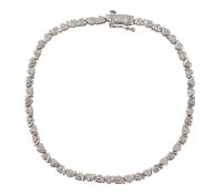 HALLMARKED 9CT WHITE GOLD & DIAMOND HEART LINE BRACELET