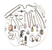 COLLECTION OF SILVER WHITE METAL & COSTUME JEWELLERY