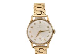 9CT GOLD CASED ZENITH WRISTWATCH ON PLATED EXPANDING STRAP