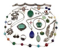 COLLECTION OF SILVER WHITE METAL & COSTUME JEWELLERY