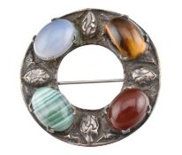 ROBERT ALISON - 1960S HALLMARKED SILVER AGATE SPECIMEN BROOCH PIN
