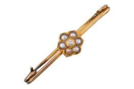 EDWARDIAN EARLY 20TH CENTURY PEARL & DIAMOND FLOWER BROOCH PIN
