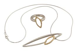 SARA PREISLER - SILVER AND GOLD PENDANT NECKLACE AND RING