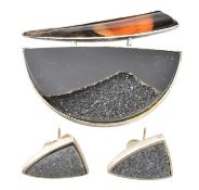 ULLA HORNFELDT HALLMARKED SILVER ABSTRACT BROOCH & EARRINGS