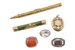 COLLECTION OF ANTIQUE VINTAGE JEWELLERY & PROPELLING PENCIL