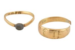 TWO HALLMARKED 18CT GOLD RINGS