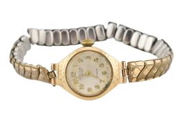 1980S HALLMARKED 9CT GOLD CASED WATCH ON PLATED STRAP