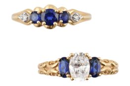 TWO HALLMARKED 14CT GOLD DIMONIQUE RINGS