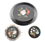 ASSORTMENT OF THREE VICTORIAN PIETRA DURA BROOCH PINS