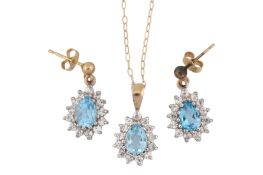 9CT GOLD TOPAZ & CZ PENDANT NECKLACE & EARRINGS