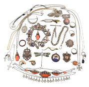 COLLECTION OF SILVER ANTIQUE & COSTUME JEWELLERY