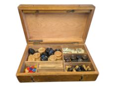 COLLECTION OF 20TH CENTURY VINTAGE BOARD GAME COUNTERS IN WOODEN BOX
