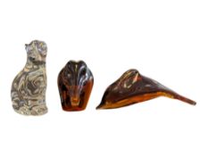 THREE LATE 20TH CENTURY NOVELTY ANIMAL GLASS PAPERWEIGHTS