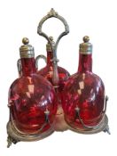 19TH CENTURY VICTORIAN CRANBERRY GLASS DECANTER SET
