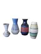 SCHEURICH / CARSTENS - WEST GERMAN / AUSTRIAN - FOUR VINTAGE CERAMIC VASES