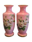PAIR OF 19TH CENTURY VICTORIAN PINK GLASS BUD VASES