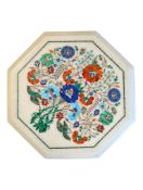 20TH CENTURY VINTAGE INDIAN PIETRA DURA INLAID OCTAGONAL MARBLE TABLE TOP