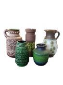 WEST GERMAN POTTERY - FIVE VINTAGE CERAMIC VASES