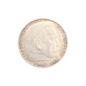 1935 GERMAN PAUL VON HINDENBURG SILVER FIVE REICHSMARKS