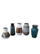 SCHEURICH / CARSTENS - WEST GERMAN / AUSTRIAN - FIVE VINTAGE CERAMIC VASES