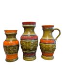 THREE LATE 20TH CENTURY RETRO WEST GERMAN CERAMIC VASES & JUG
