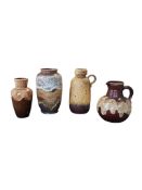 WEST GERMAN POTTERY - FOUR VINTAGE CERAMIC VASES