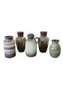 SCHEURICH - WEST GERMAN - FIVE VINTAGE CERAMIC VASES