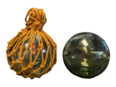 TWO 20TH CENTURY VINTAGE HAND BLOWN GLASS BUOYS / FISHING FLOATS