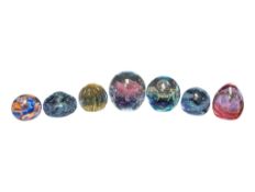 COLLECTION OF SEVEN LATE 20TH CENTURY STUDIO GLASS PAPERWEIGHTS