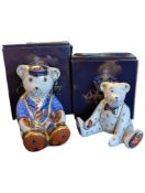 ROYAL CROWN DERBY - TWO FINE BONE CHINA BOXED TEDDY BEAR PAPERWEIGHTS / FIGURES
