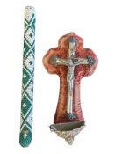 VICTORIAN FRENCH CRUCIFIX WALL ORNAMENT & BEADWORK STAFF