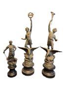 THREE 20TH CENTURY VINTAGE METAL CLASSICAL FIGURES ON PLINTH BASES
