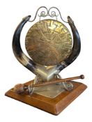 LATE 20TH CENTURY HORN FRAMED TABLE TOP GONG